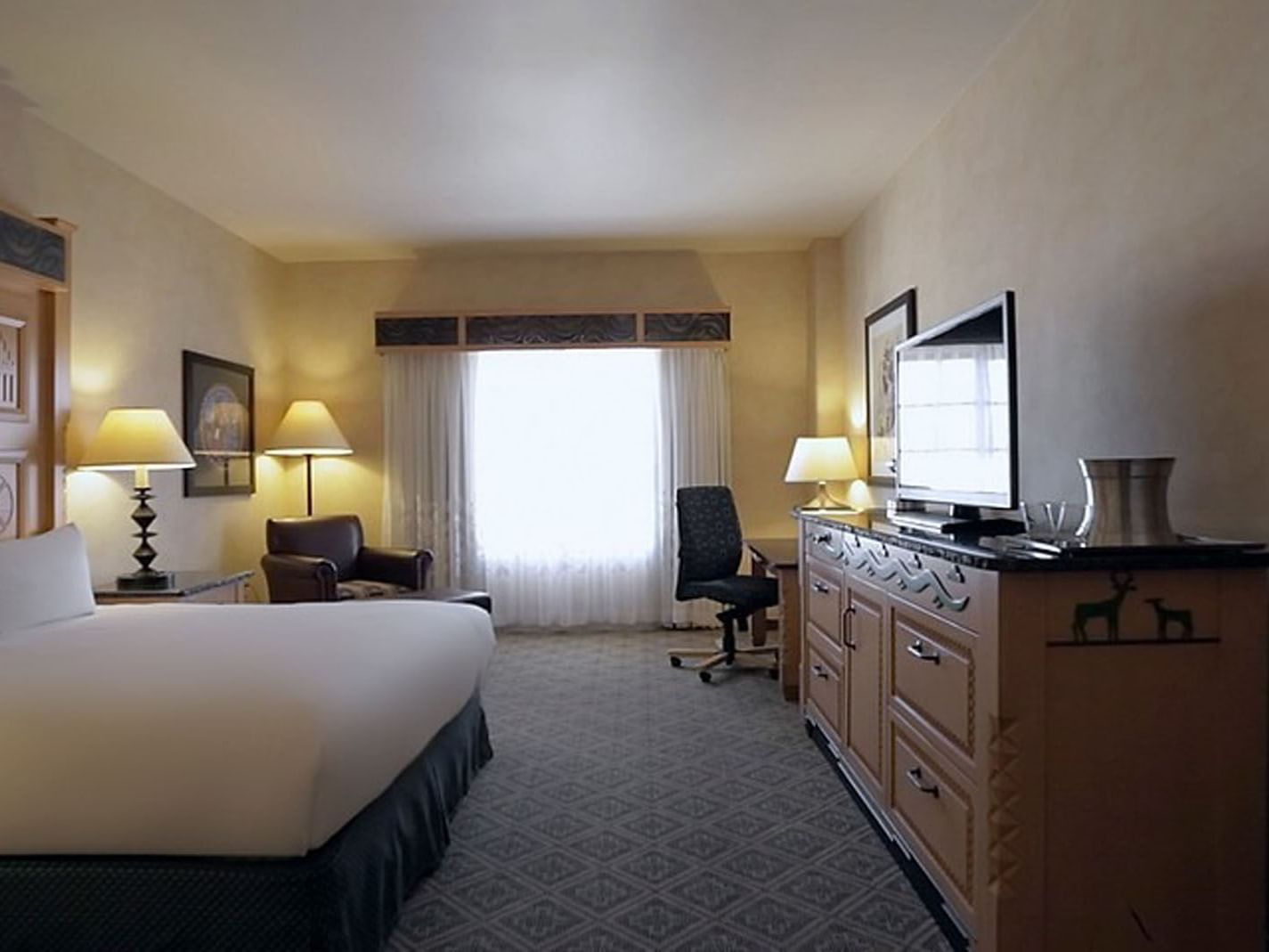One King Bed Room at the Hilton Santa Fe Buffalo Thunder Hotel in New Mexico.