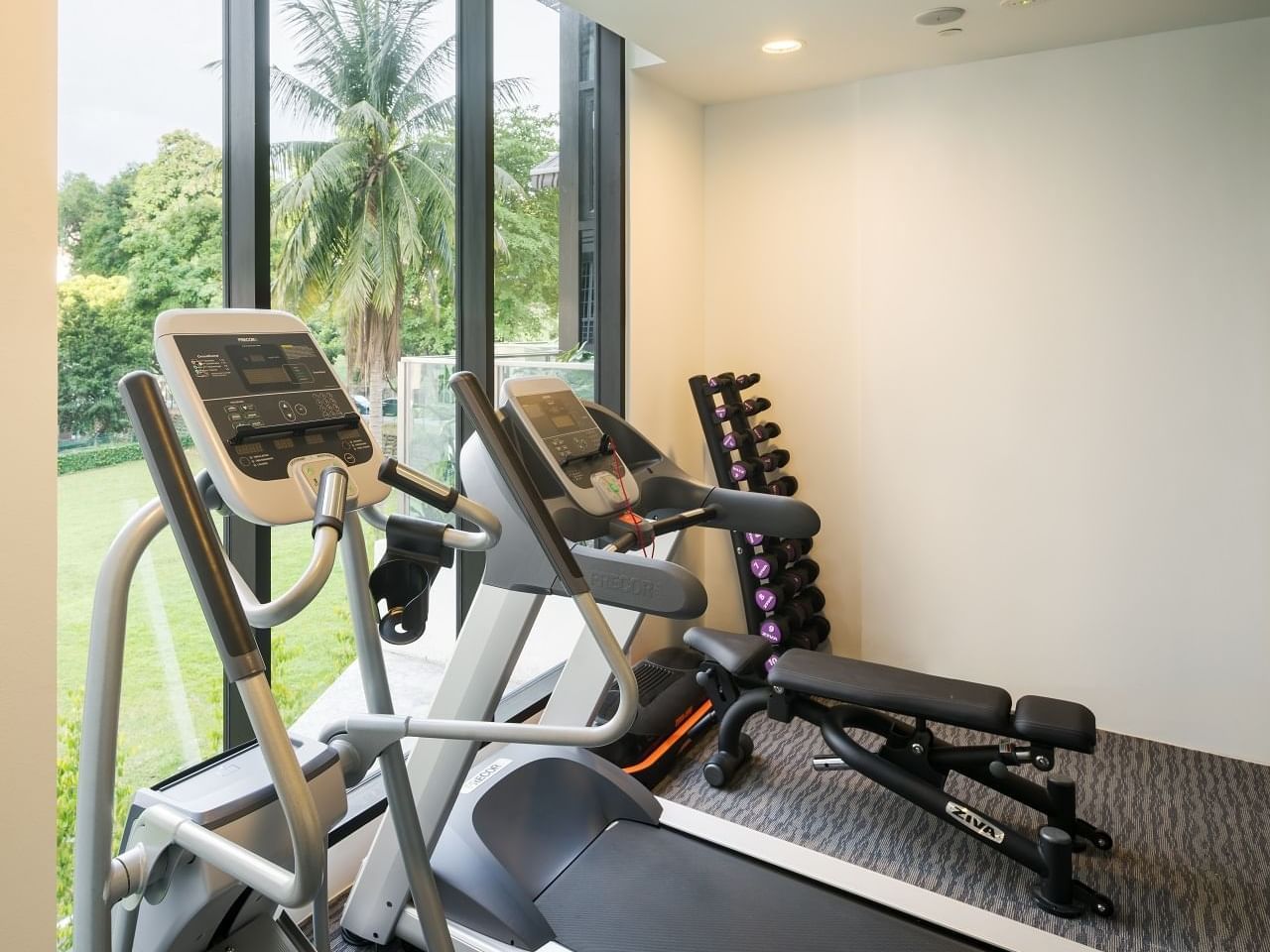 Machines in Fitness Room with garden view at Momentus Novena