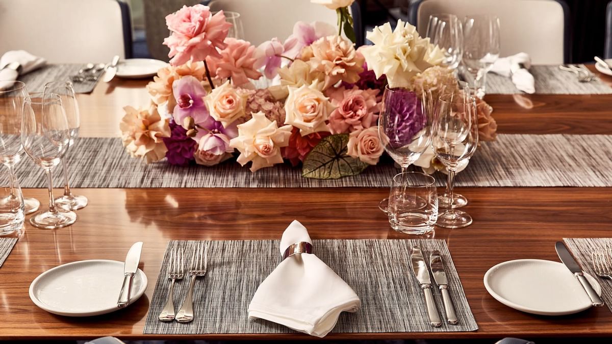 A table setup for dining in Opera Suite at Crown Towers Sydney
