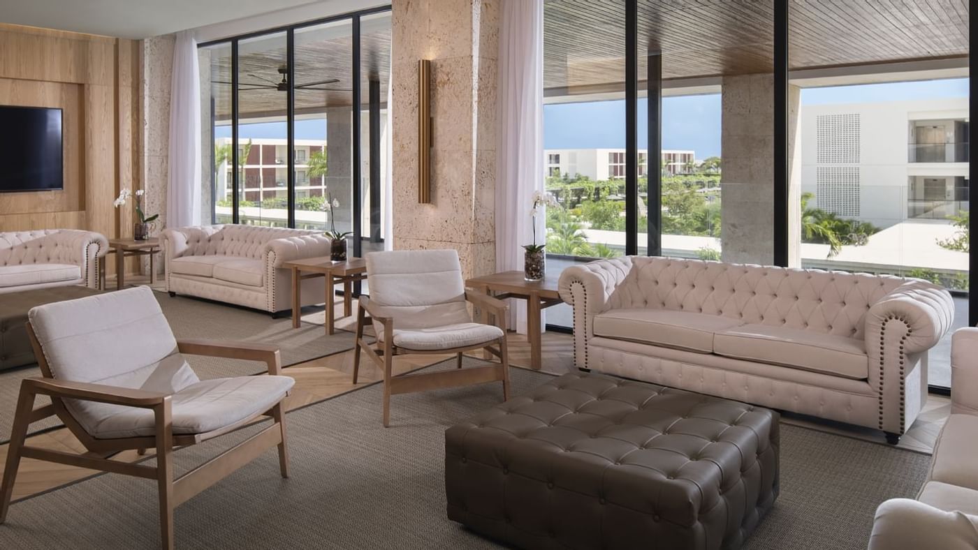 Lounge area overlooking the outdoors at Live Aqua Punta Cana