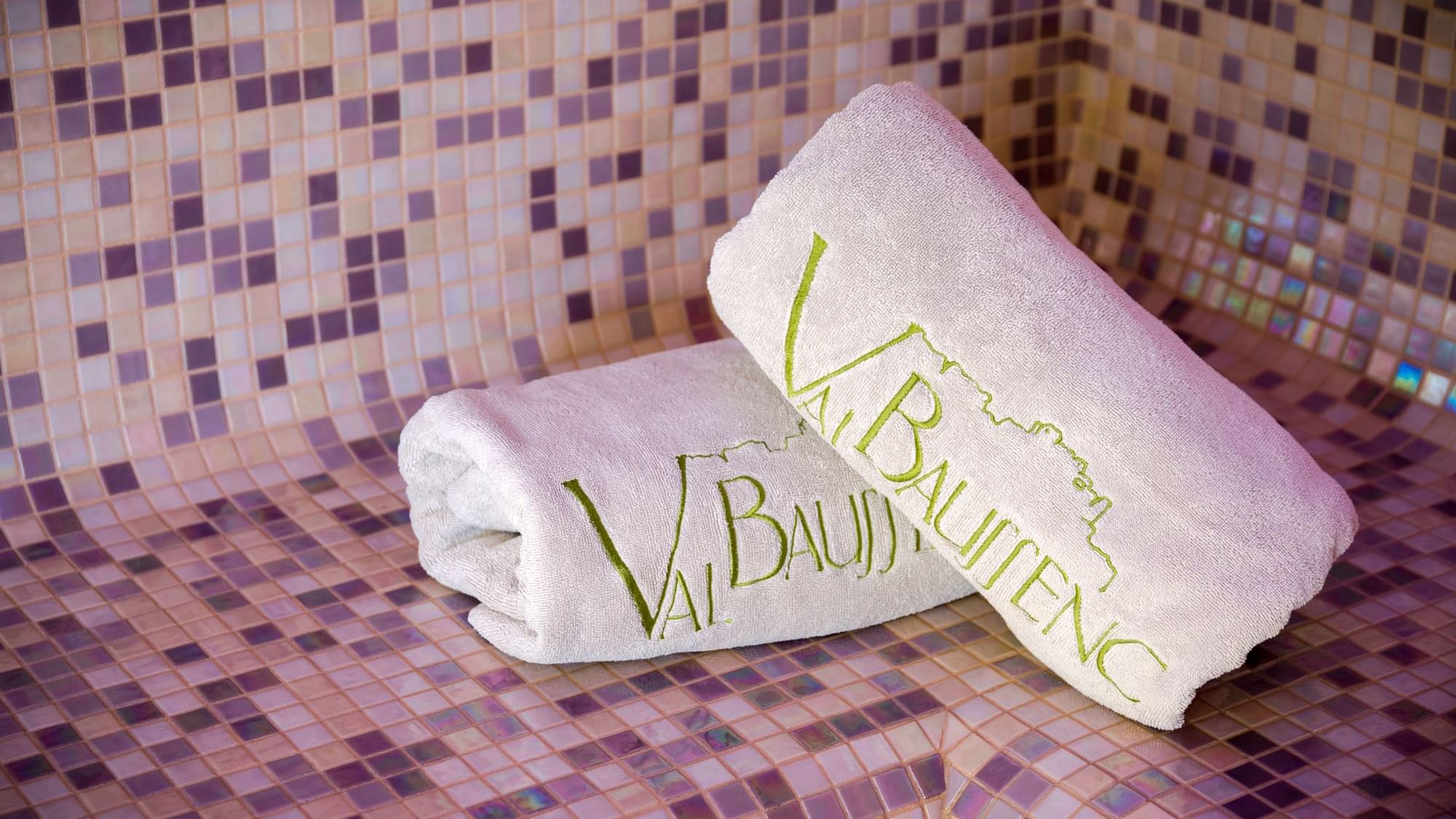 Closeup of 2 rolled towels on the Spa at Originals Hotels