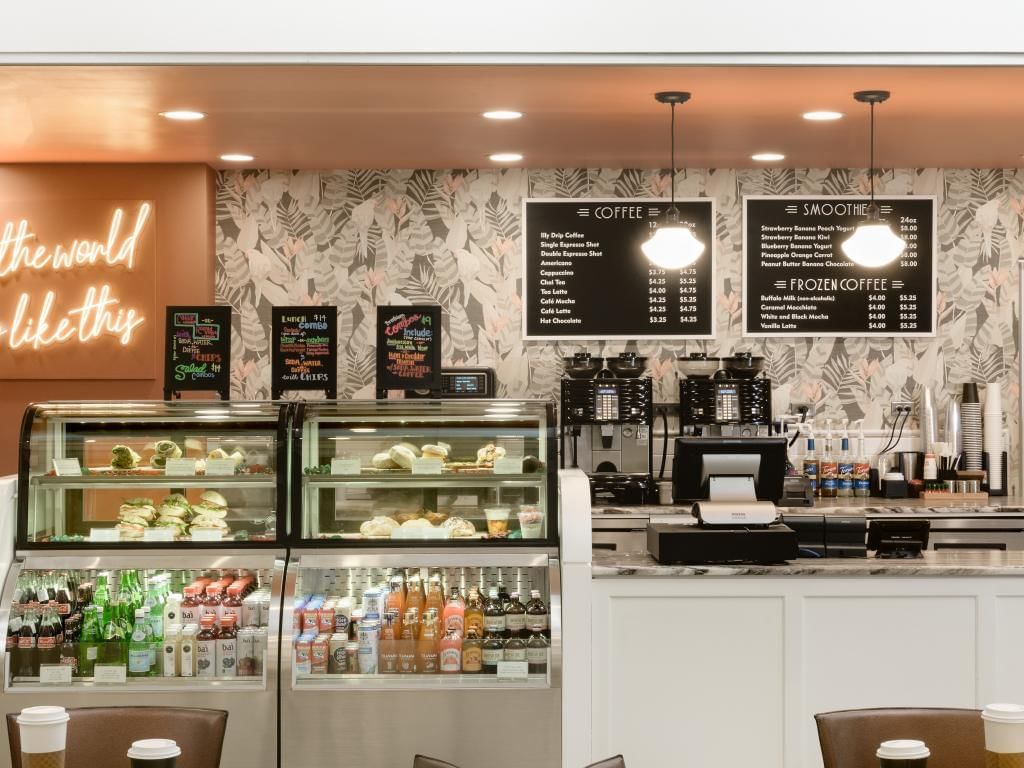 Bistro at The Atwater with a counter and shelves at Inn at Mt Ada