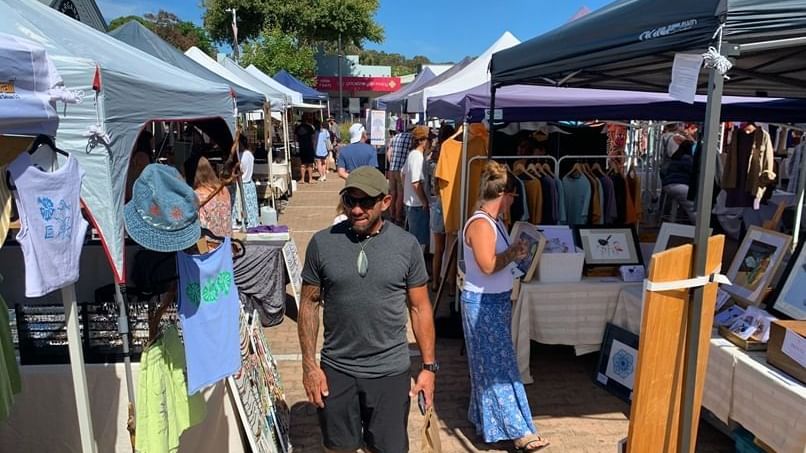 Margaret River Town Square Market with People at Stalls