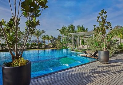 private infinity pool with sunbeds at The Danna Langkawi