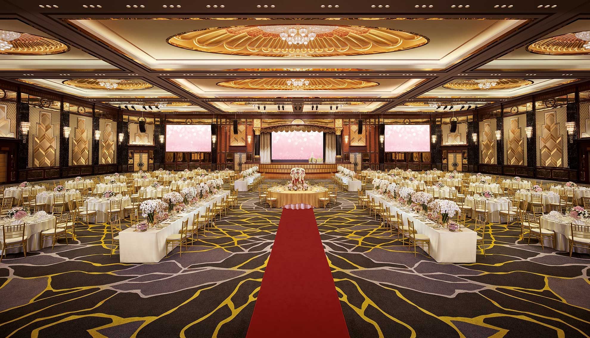 Banquet table set-up in Grand Lagoon Ballroom at Sunway Hotel