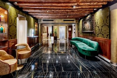 Interior of the lobby lounge area at Hotel Bisanzio