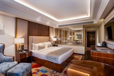 Valley Spa Room with comfy bed, TV and sitting area at The Indus Valley, stay in Ladakh