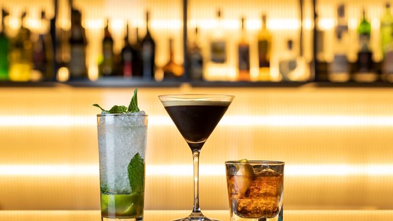 Closeup of drinks served in Lane Bar at Novotel Melbourne