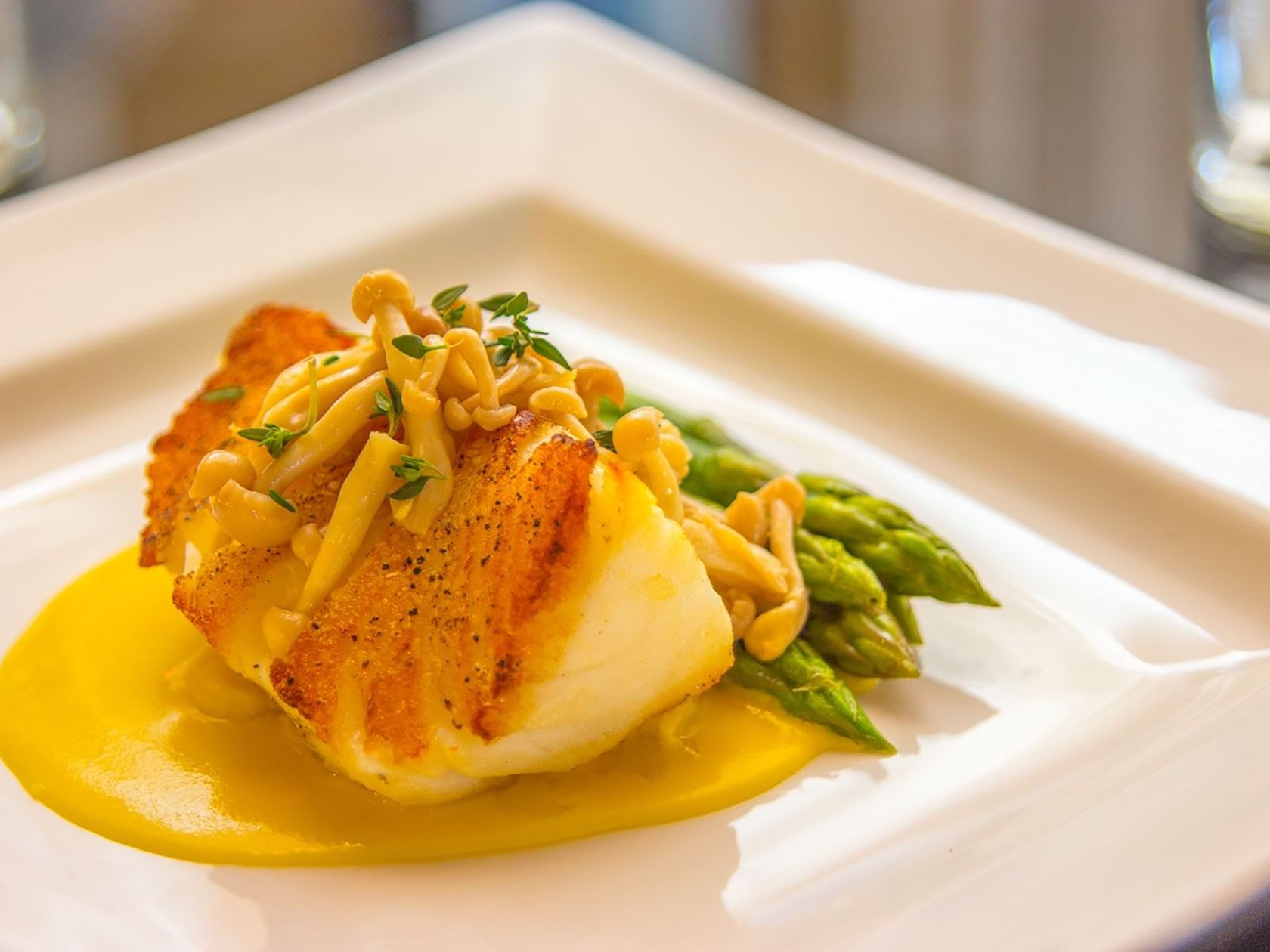 Close-up Fish served in Landmark Restaurant at Warwick Melrose
