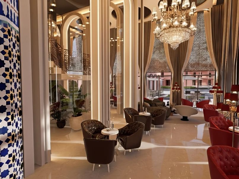 Lounge chairs in Lobby Bar (Moroccan Lounge) at Palmeraie Golf Palace by Pickalbatros, one of the best hotels in Marrakech