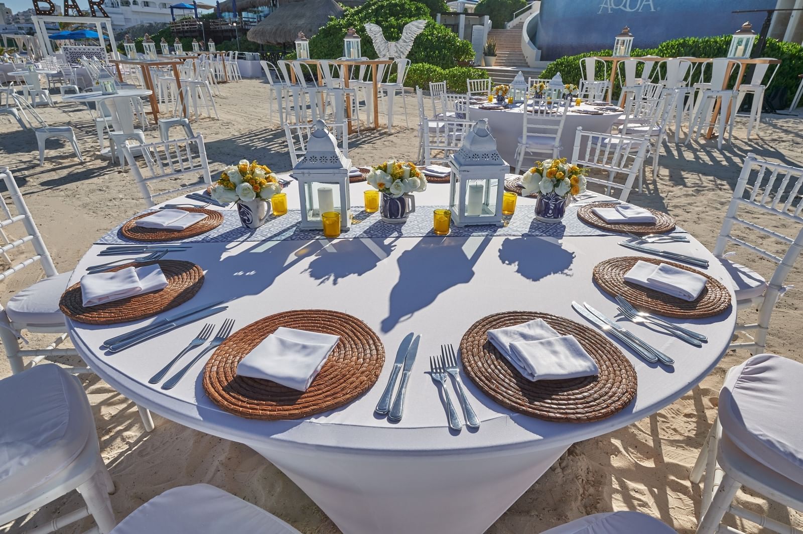 Outdoor dining area for events at Live Aqua Beach Resort Cancun
