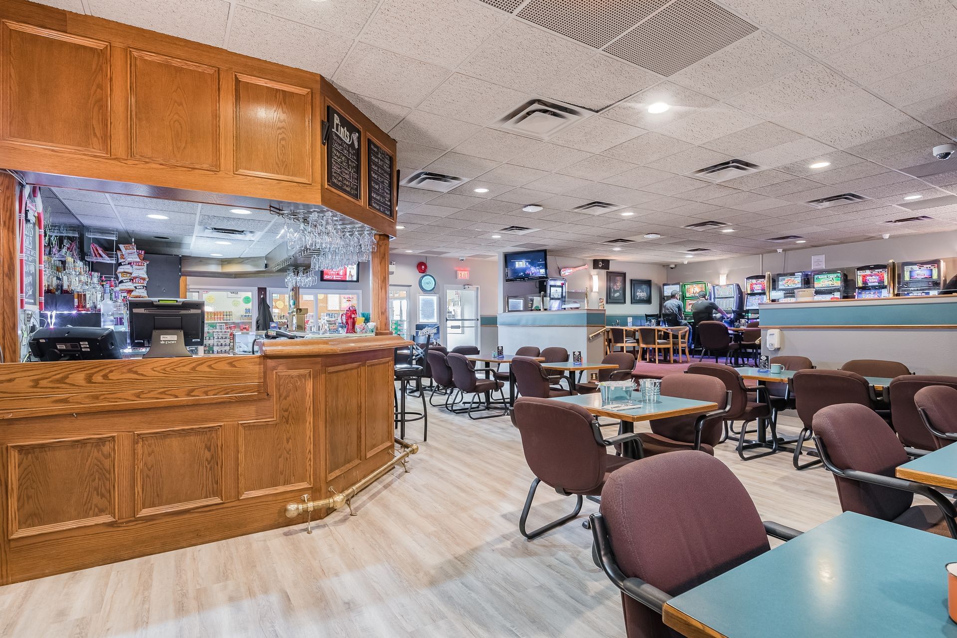 Dining tables and bar in restaurant