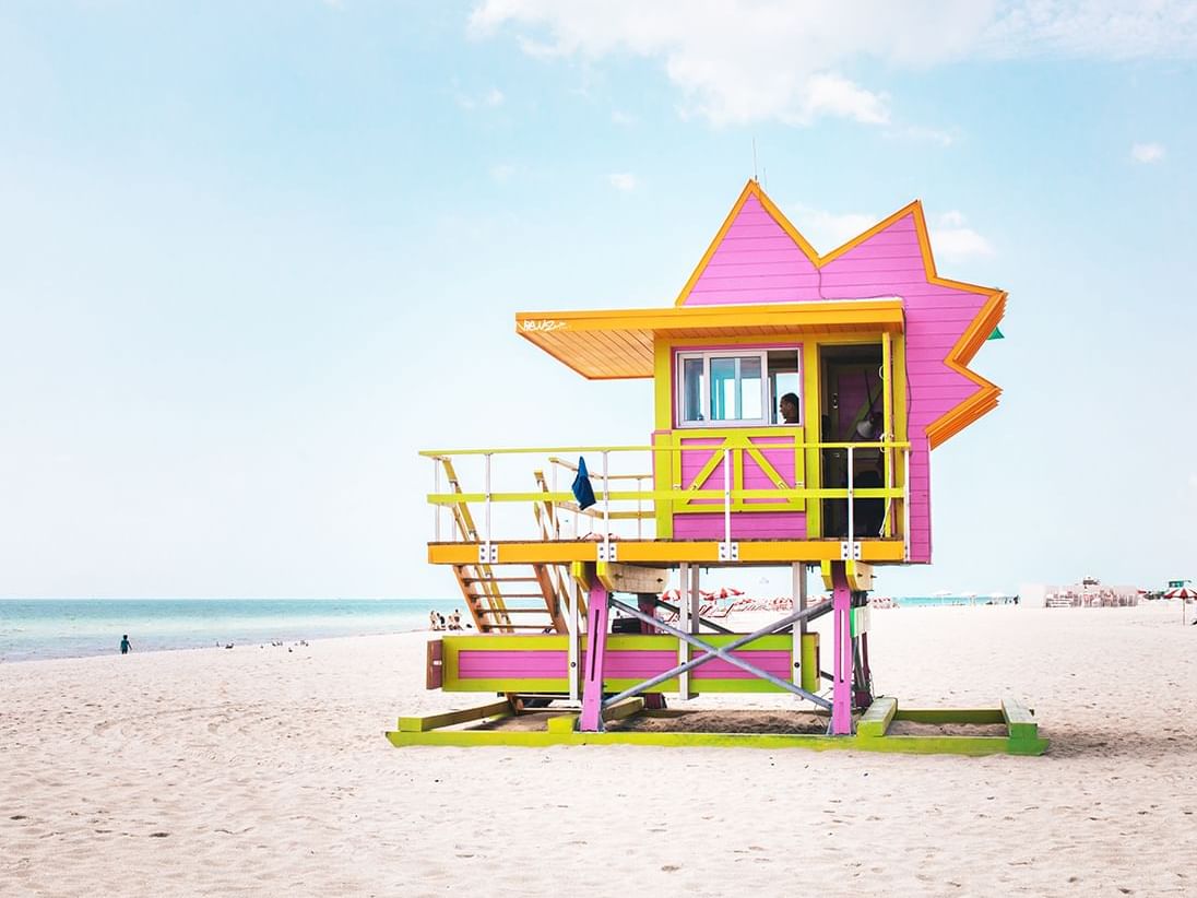 A lifeguard house on the beach near South Beach Hotel