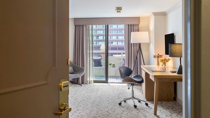 Working table with balcony in Accessible Deluxe Room at Warwick Denver