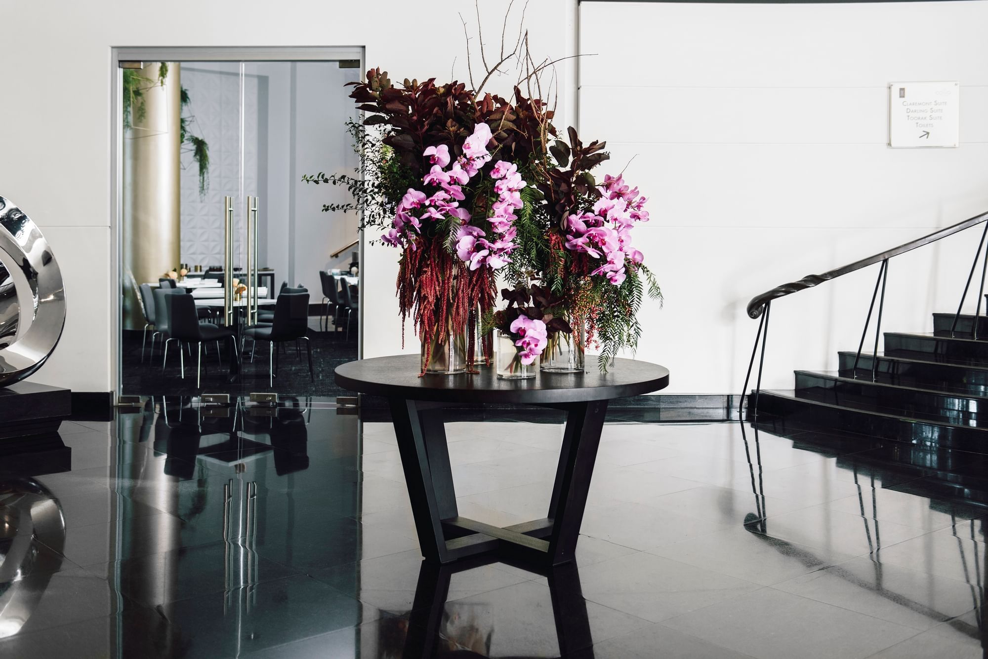 Flower vase on a table in the lobby at Como Hotel Melbourne
