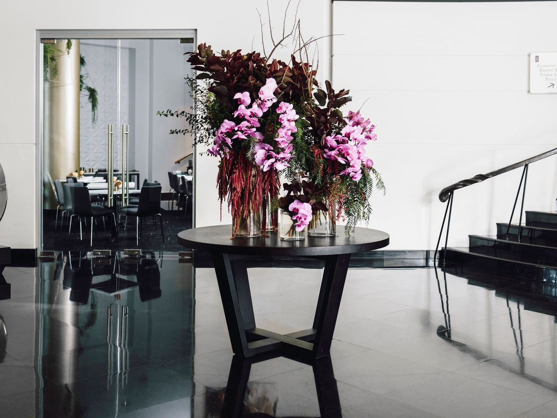 Flower vase on a table in the lobby at Como Hotel Melbourne