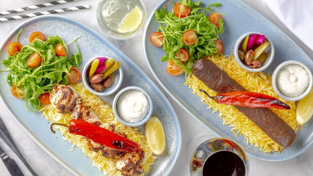 Rice & meat served in Meze Restaurant at Novotel Glen Waverley