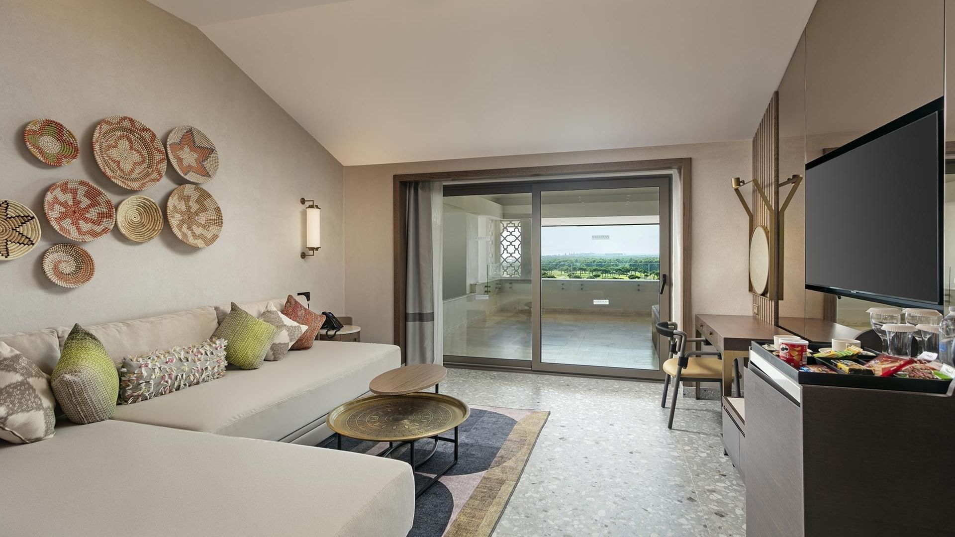 Work desk by TV lounge area in Family Roof Suite with Jacuzzi at Cullinan Belek