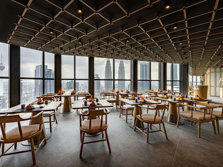 Dining area with city view in UMI Japanese Restaurant, the best hotel restaurant in Kuala Lumpur at Imperial Lexis