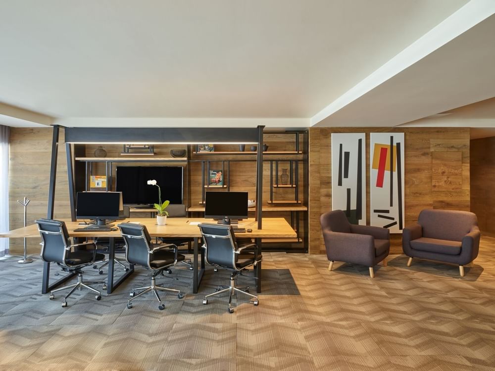 Interior of a business center at FA Hotels & Resorts