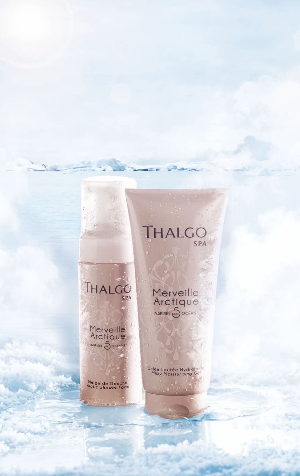 Two Thalgo Spa products display on a serene icy backdrop at The Saujana Hotel Kuala Lumpur