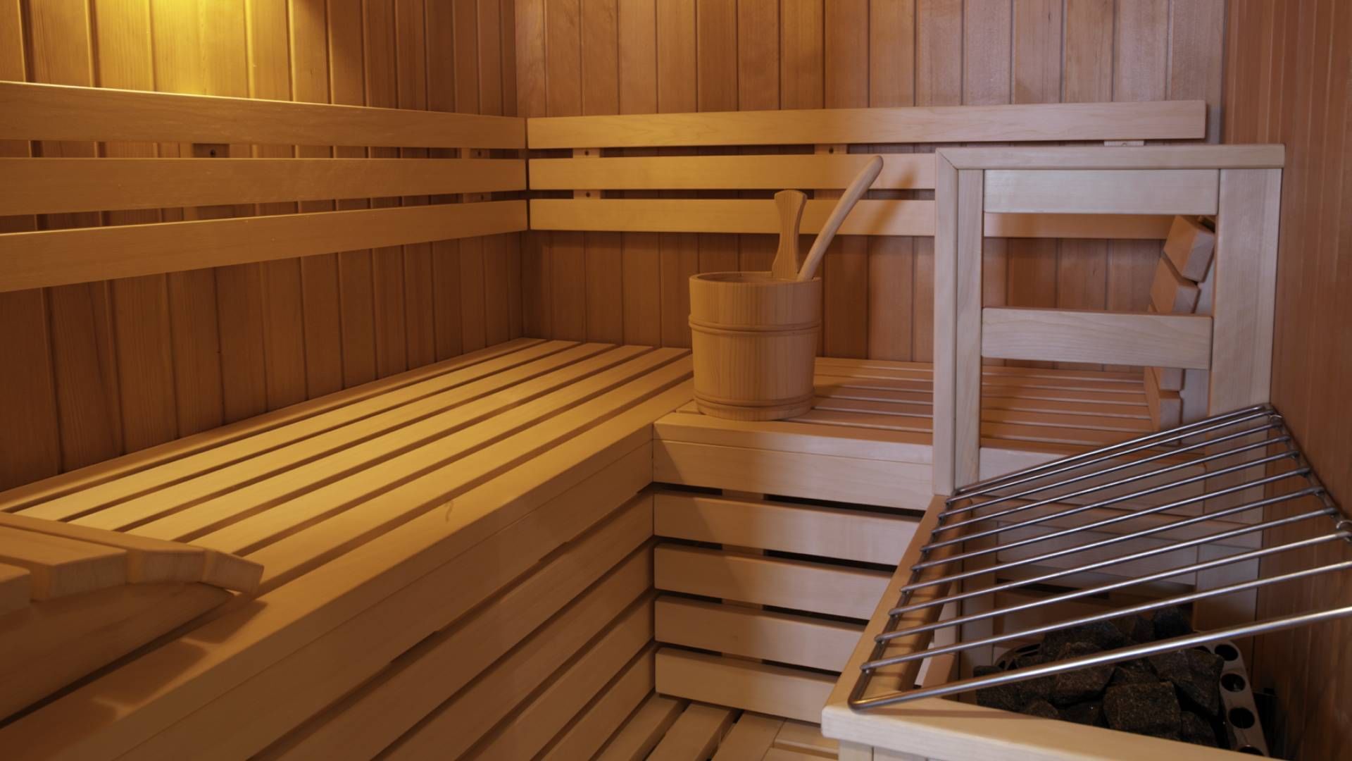 Wooden lounge in the Sauna in Spa Suite at Falkensteiner Hotels