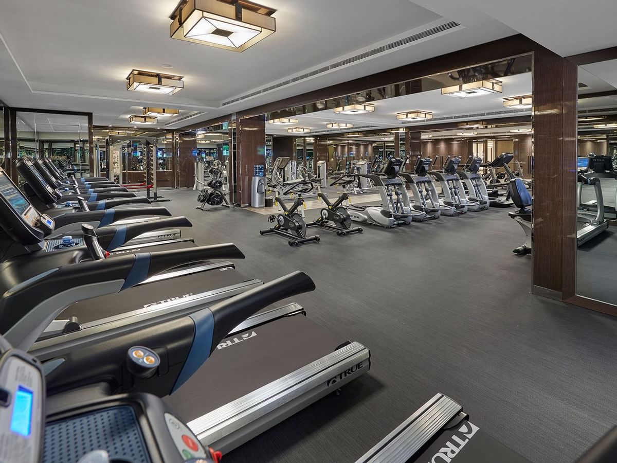 Gym machines in the fitness center at Crown Hotel Perth