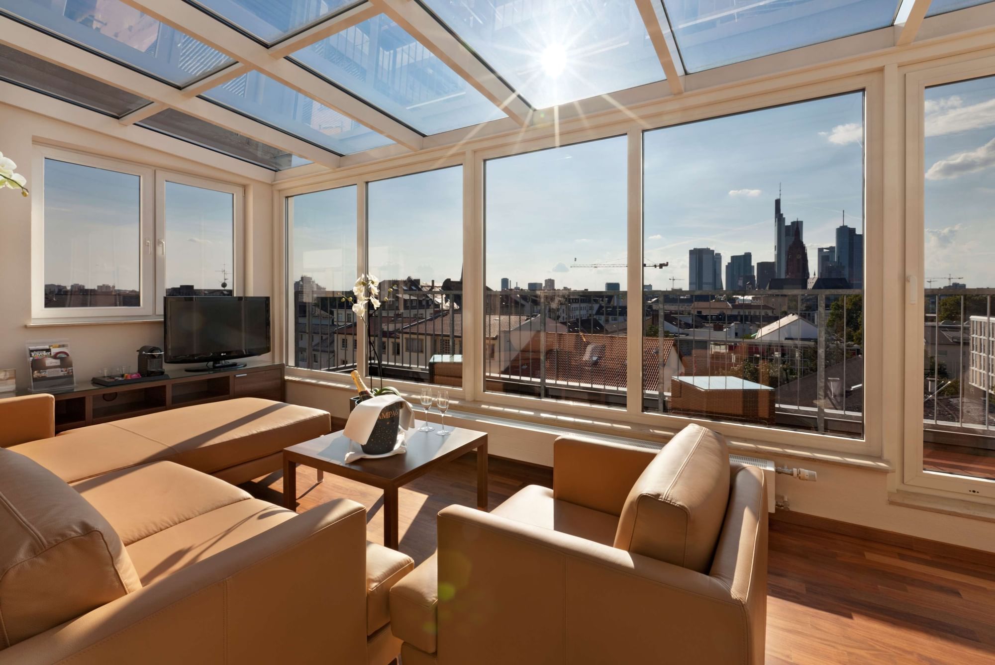 living space with skylights in a Suite at Flemings Hotels