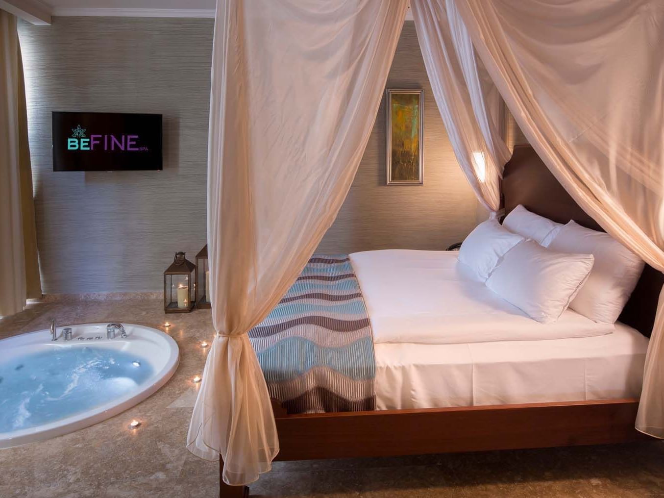 Comfy bed and Hot steam jacuzzi in BeFine Spa at Titanic Deluxe Golf Belek