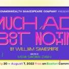 Pink words spelling out Much Ado About Nothing on a bright purple background.