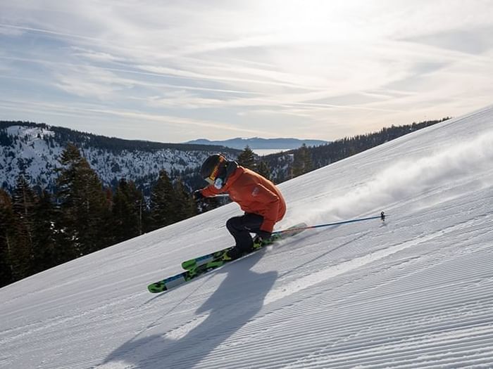 Groomer skiing at Palisades Tahoe