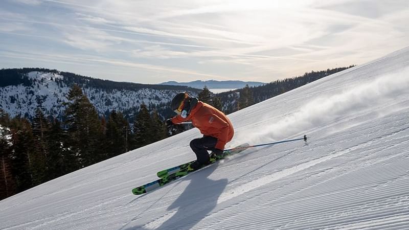 Groomer skiing at Palisades Tahoe