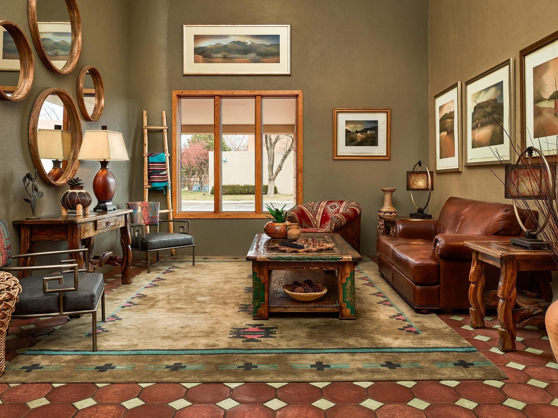 Lobby with chairs and photos