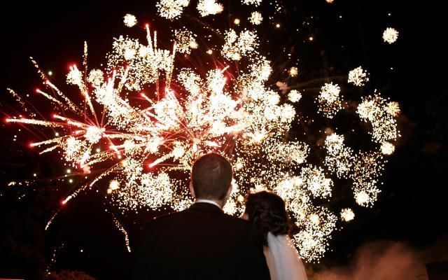 bride and groom fireworks display