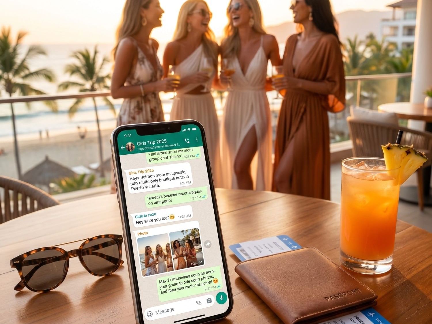 Four friends enjoying an adults-only beachfront escape at Villa Premiere Boutique Hotel in Puerto Vallarta.