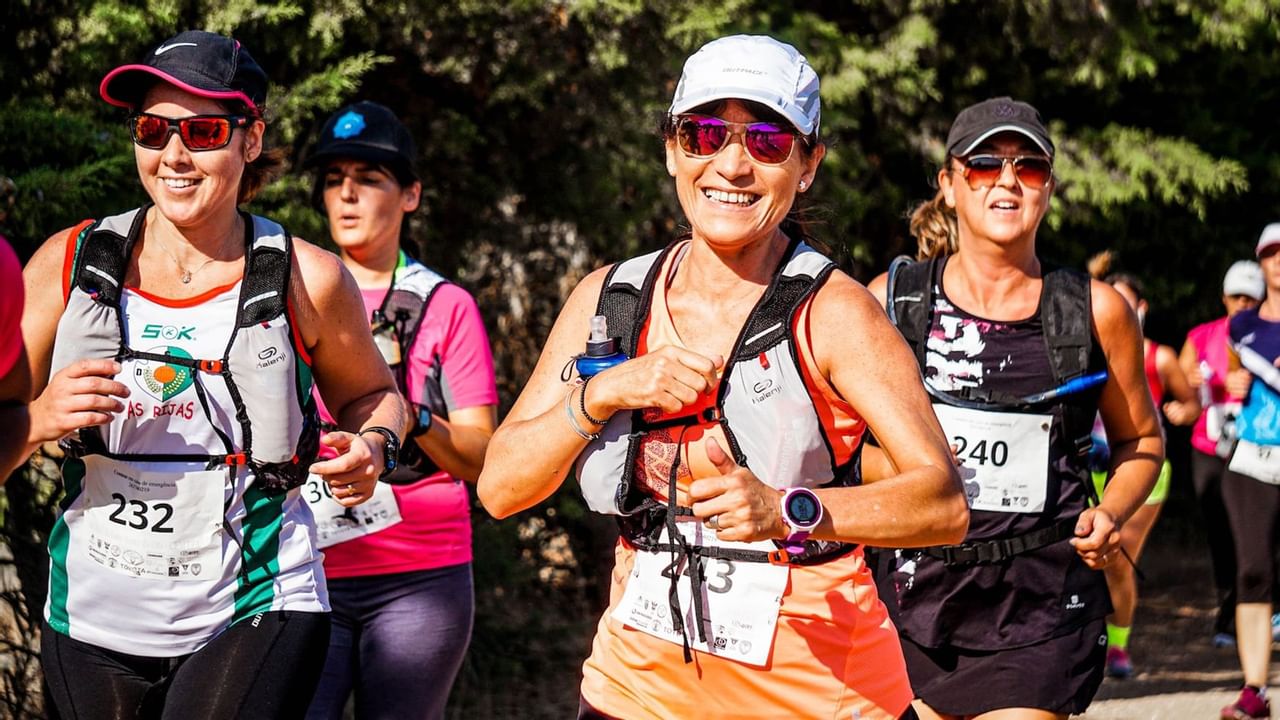 Happy joggers running