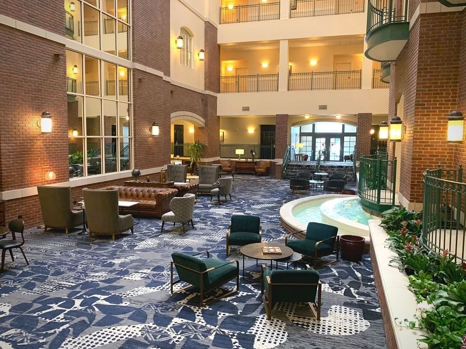 The atrium at Hotel at Old Town with fountain and seating areas