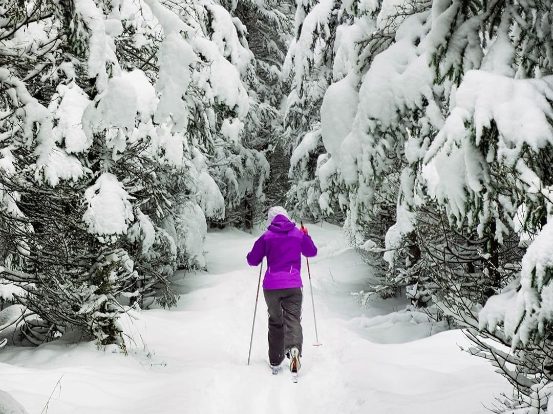 Woman skiing at Grand Teton in winter near Hotel Jackson