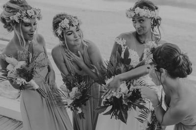 Bridesmaids posing to the camera at Bougainvillea Barbados