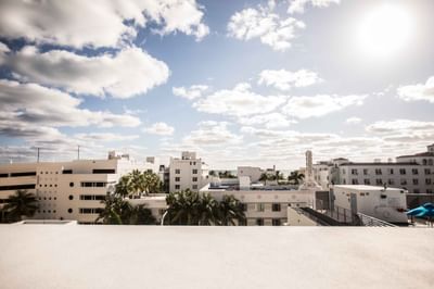 City buildings from the hotel rooftop terrace on a sunny day at Fairwind Hotel Miami