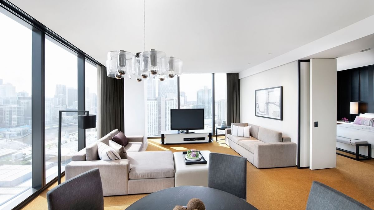 Interior of a living room in Loft Room at Crown Hotel Melbourne