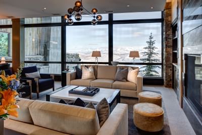 Arrival lobby area with modern interior at Stein Eriksen Residences