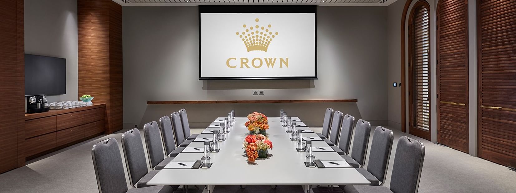 Boardroom setup in a Meeting Room at Crown Hotel Perth