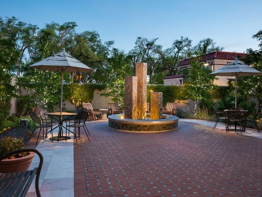 Outside terrace with garden and tables