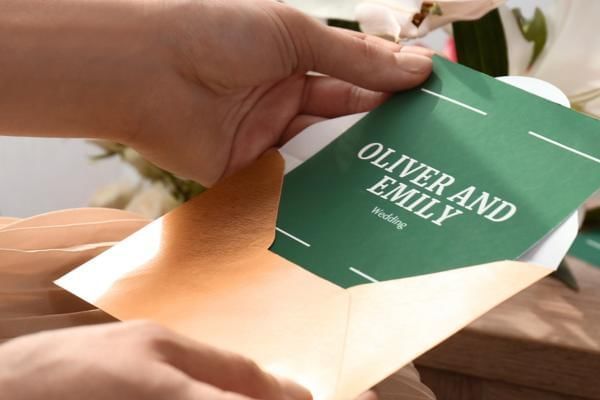 Guest opening wedding invitation