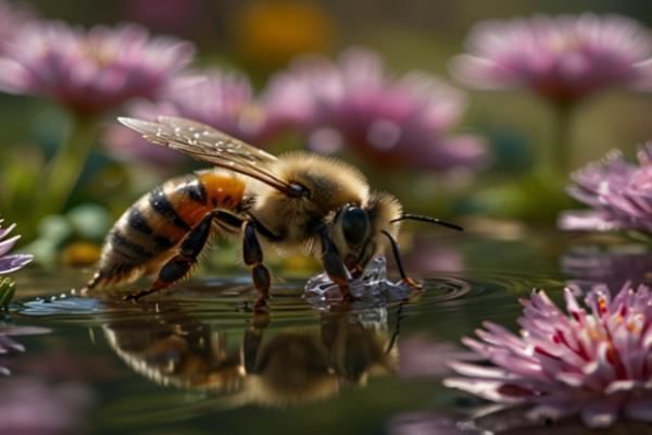 How do bees drink featuring a Bee drinking water from a pond!