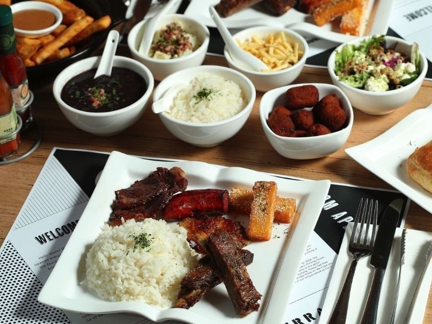 BBQ Dishes served in B'Churrasco restaurant at Brady Hotels Central Melbourne