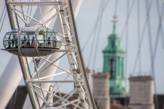 A closeup of the famous London Eye near Luma Hammersmith