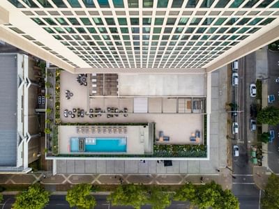 Aerial view of the rooftop terrace featuring a pool & loungers highlighting vina del mar hotels with pool at Veranda Hotel