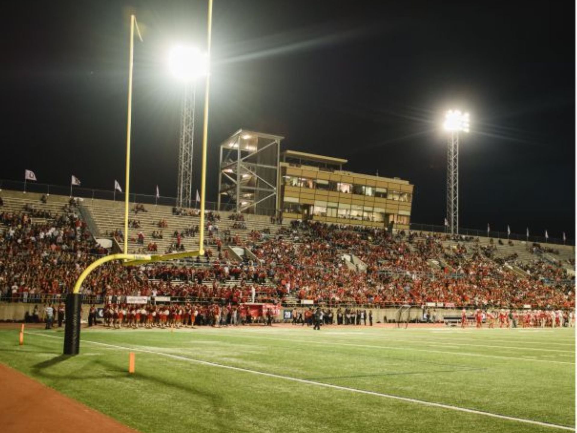 Night view of Ratliff Stadium near MCM Elegante Hotel Odessa